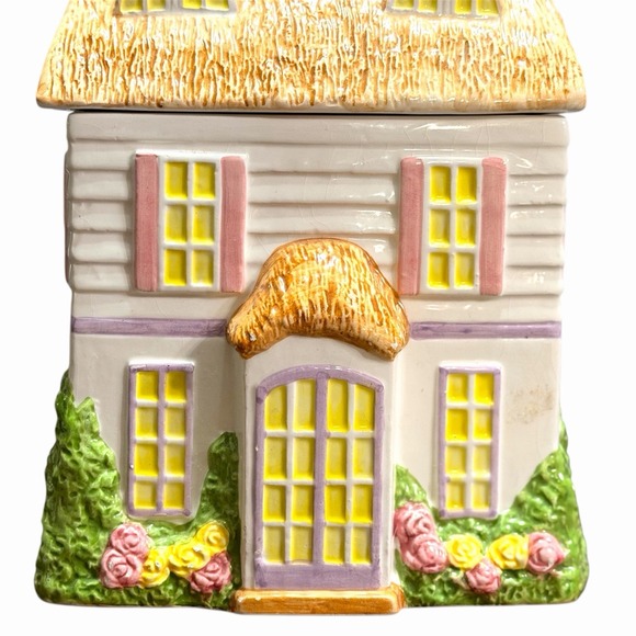 Vintage House Cookie Jar Pier 1 Hand Painted Storage Ceramic Village - Picture 6 of 8